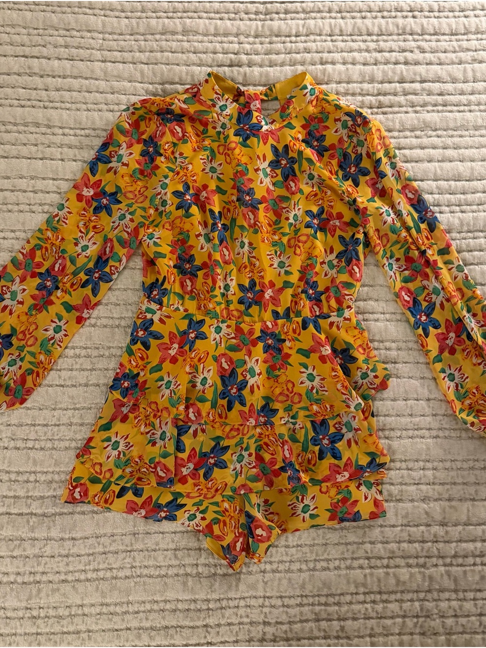 Endless Rose “Vivi” Yellow Floral Print Long Sleeve Romper